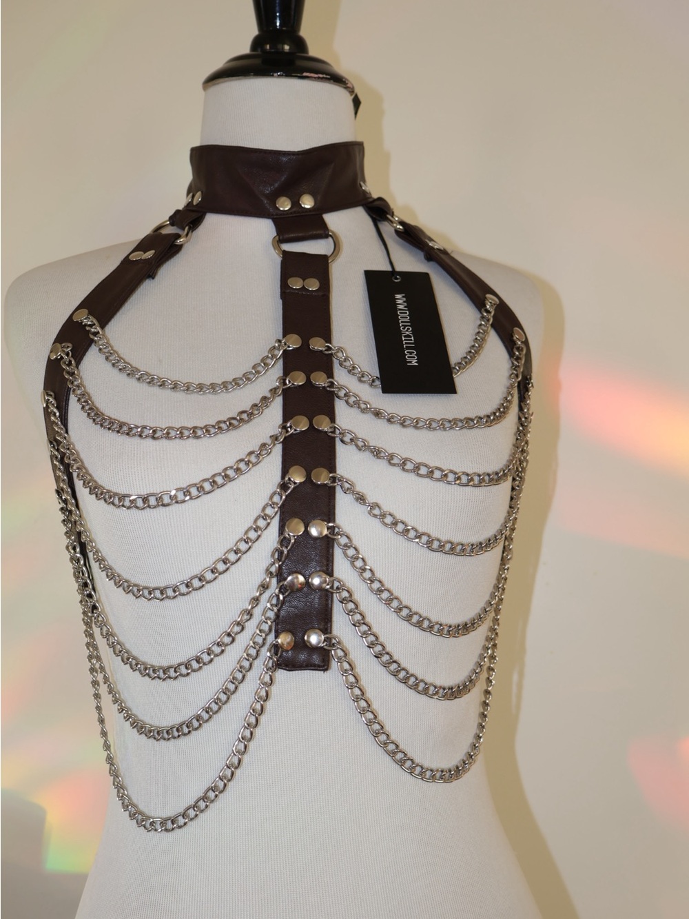 Black Gothic Body Chain Harness brown and silver s/m - Picture 2 of 6